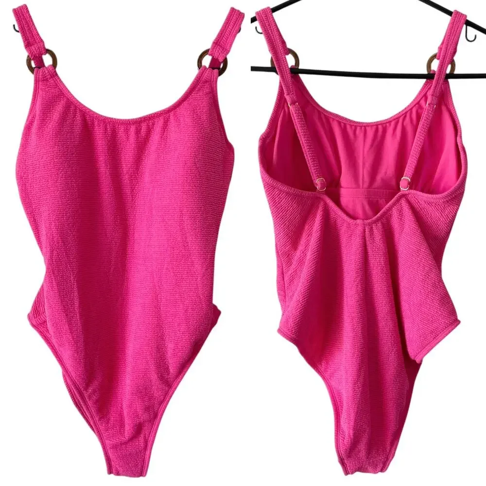 SHADE & SHORE NWOT One Piece Swimsuit High Leg Medium Coverage Pink Size XS